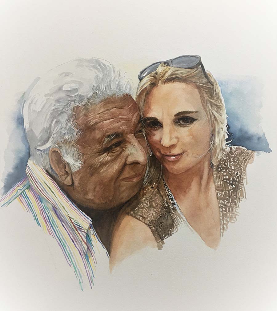 Watercolour portrait of Anwar and Viktoria