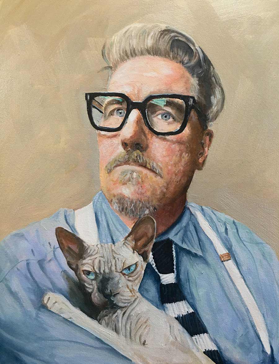 Finished portrait of a man and his cat