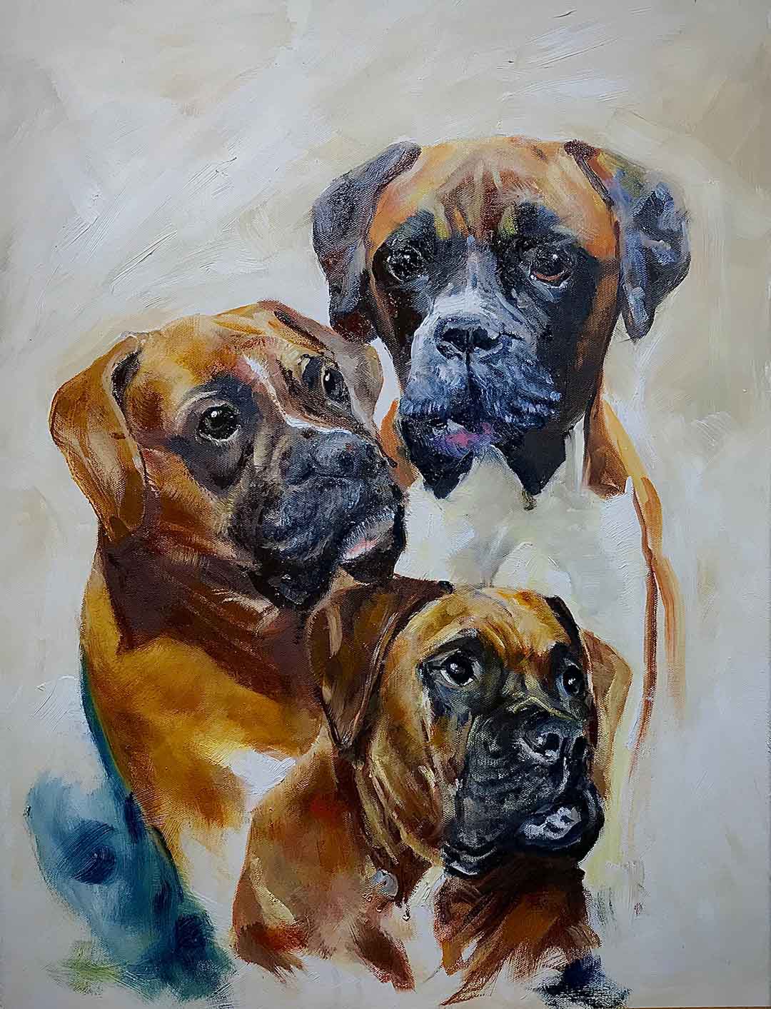 Painting of 3 Boxer dogs